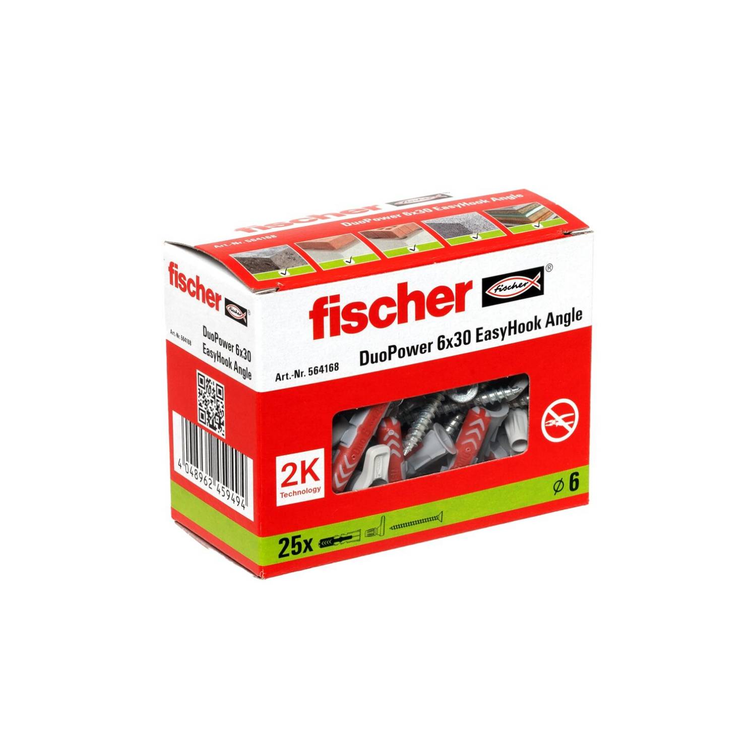 Fischer 564168, Schraubhaken &amp; Dübelsatz, Autoklaven-Porenbeton, Mauerziegel, Beton, Gipsfaserplatten, Gipskarton, Kunst
