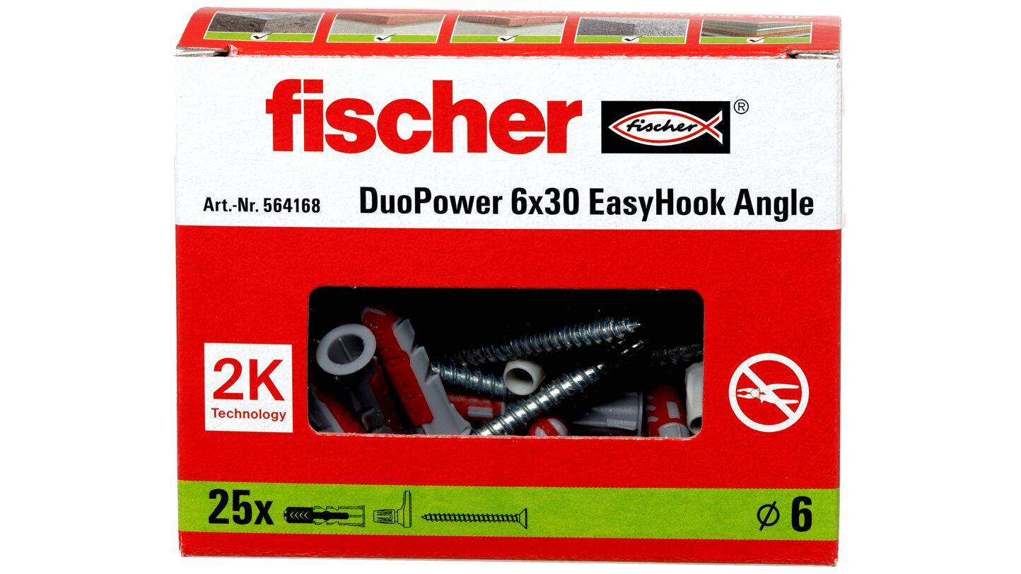Fischer 564168, Schraubhaken &amp; Dübelsatz, Autoklaven-Porenbeton, Mauerziegel, Beton, Gipsfaserplatten, Gipskarton, Kunst