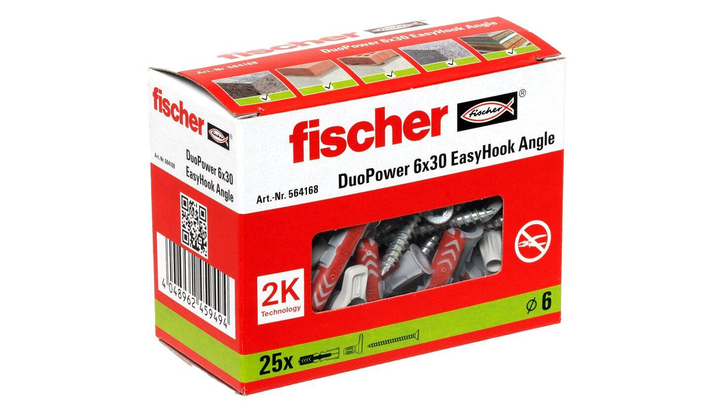 Fischer 564168, Schraubhaken &amp; Dübelsatz, Autoklaven-Porenbeton, Mauerziegel, Beton, Gipsfaserplatten, Gipskarton, Kunst