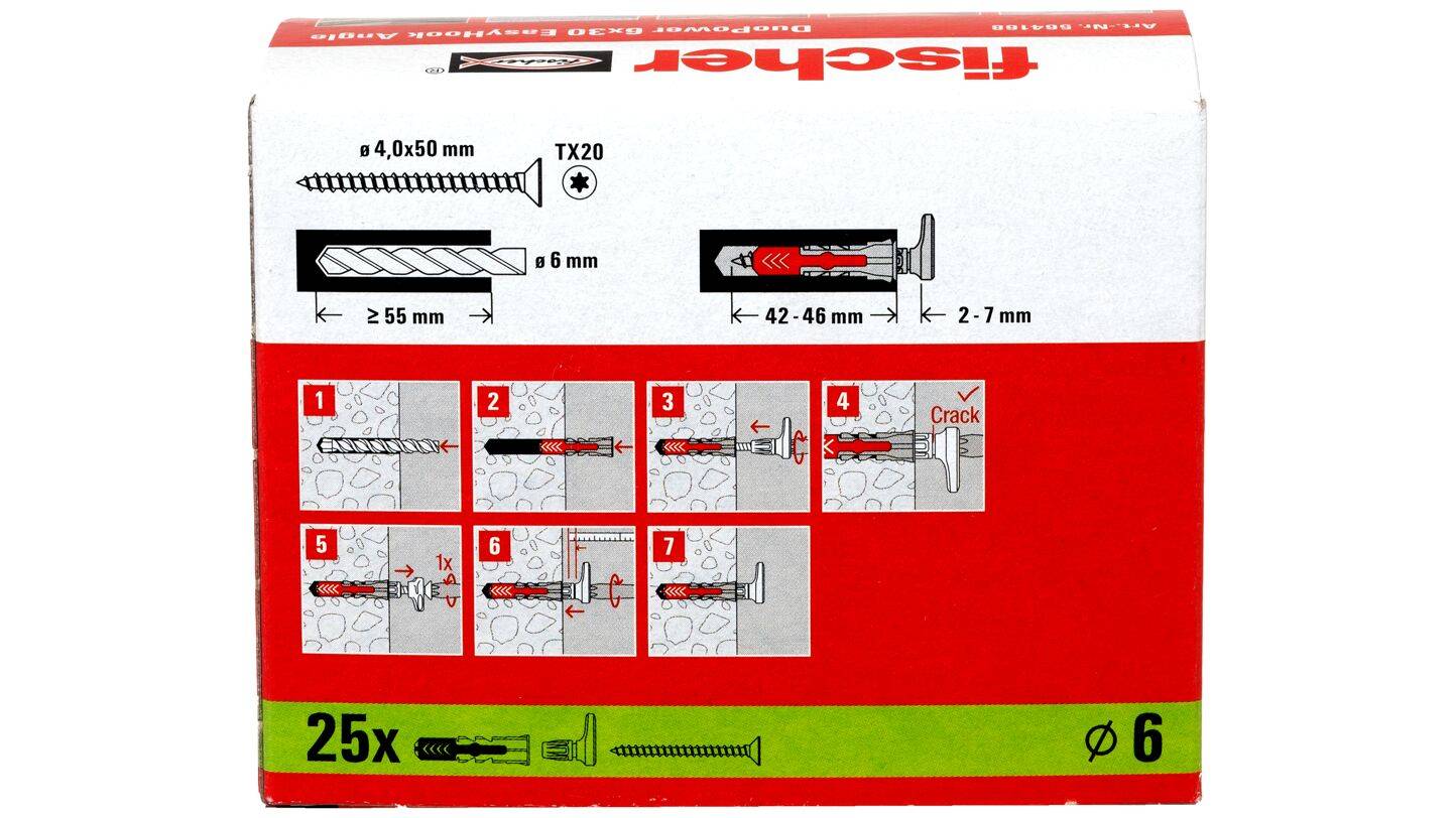 Fischer 564168, Schraubhaken &amp; Dübelsatz, Autoklaven-Porenbeton, Mauerziegel, Beton, Gipsfaserplatten, Gipskarton, Kunst
