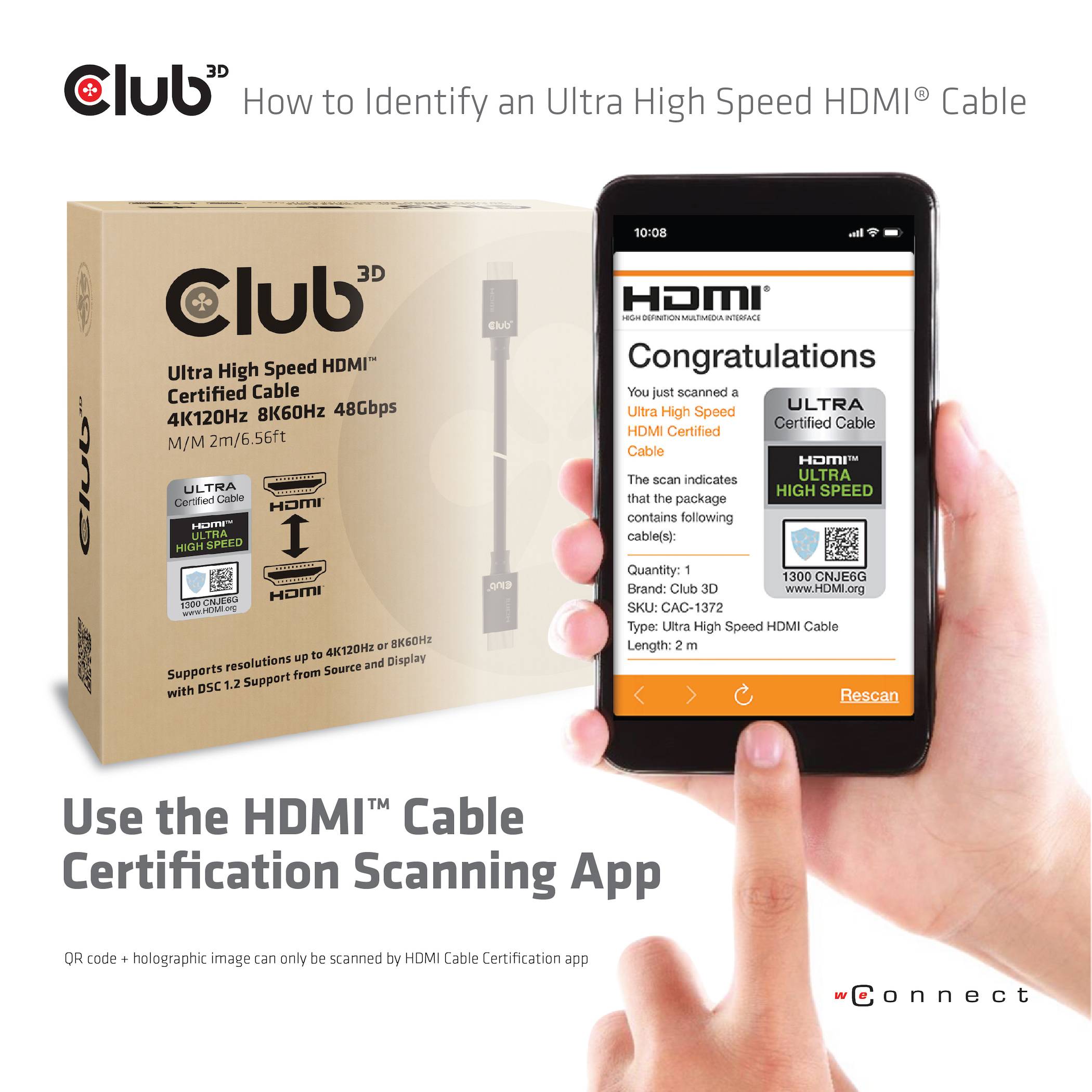 club3D HDMI Anschlusskabel HDMI-A Stecker, HDMI-A Stecker 2.00 m Schwarz CAC-1372 10K UHD, 8K UHD HDMI-Kabel