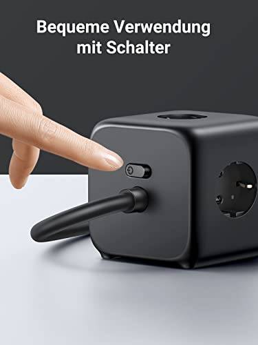 Ugreen Diginest Würfel 7-in-1, 3 AC-Ausgänge, Typ C, 1,8 m, Grau, Schwarz, 3680 W