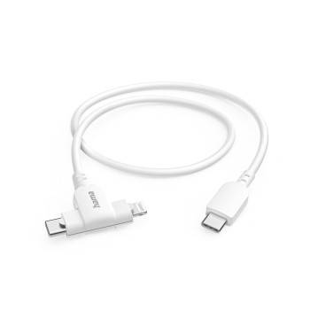 hama 00201722 Ladekabel 2-in-1, USB-C - USB-C oder Lightning, MFI, 1,5 m, Weiß