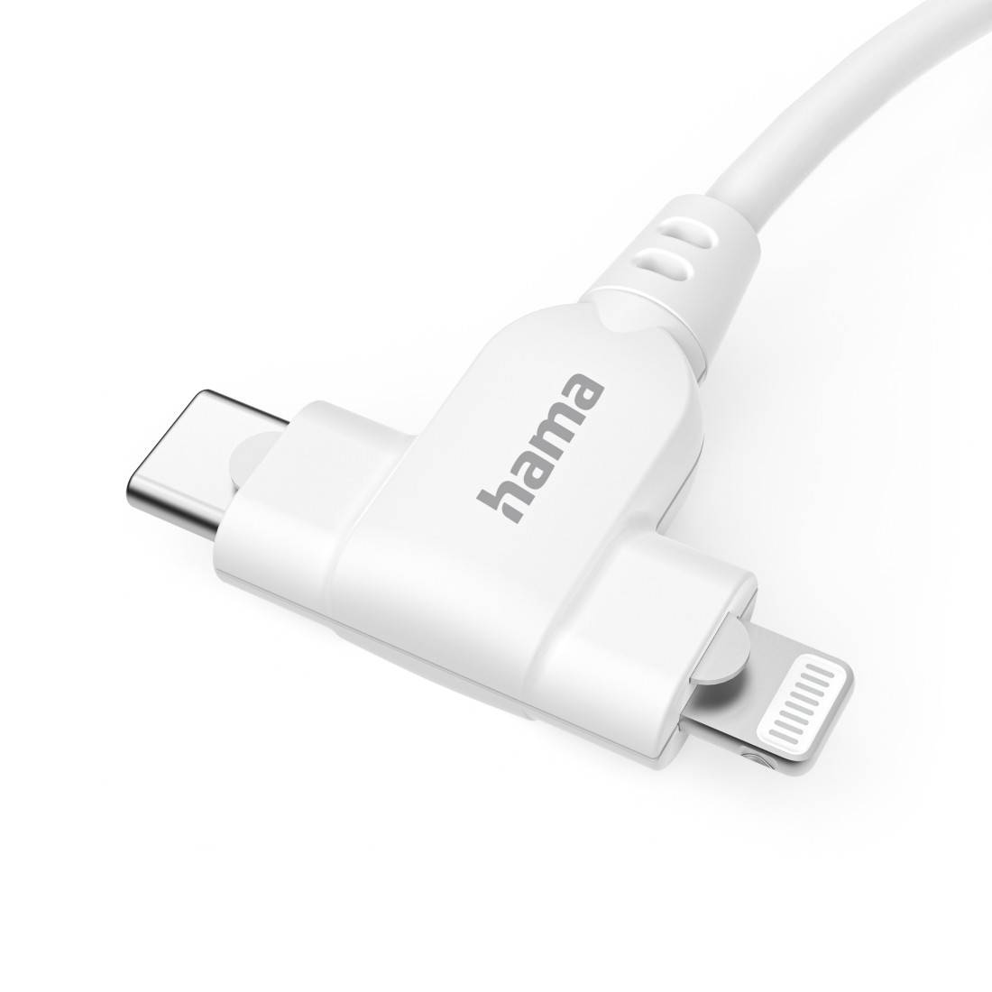 hama 00201722 Ladekabel 2-in-1, USB-C - USB-C oder Lightning, MFI, 1,5 m, Weiß