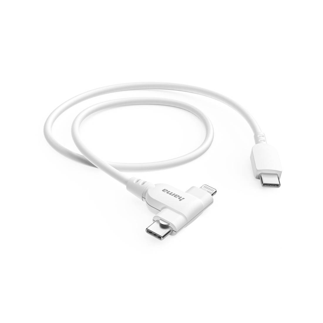 hama 00201722 Ladekabel 2-in-1, USB-C - USB-C oder Lightning, MFI, 1,5 m, Weiß