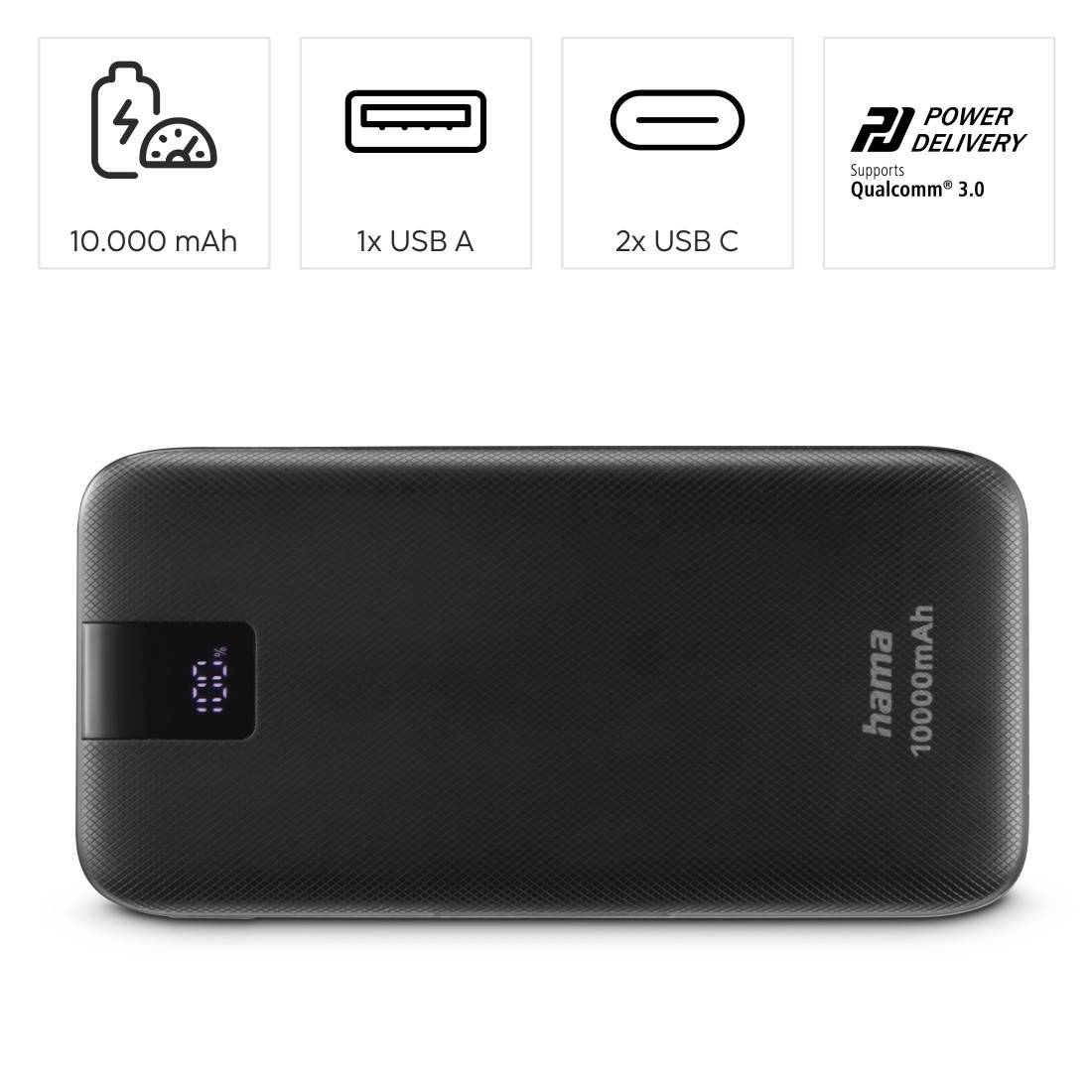 Hama PD 10 Powerbank 10000 mAh Power Delivery 3.0, Quick Charge 3.0 LiPo Anthrazit
