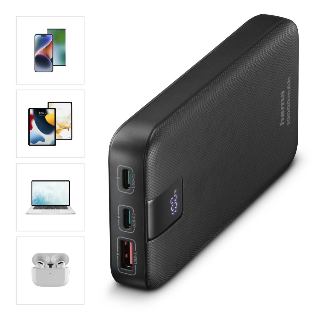 Hama PD 10 Powerbank 10000 mAh Power Delivery 3.0, Quick Charge 3.0 LiPo Anthrazit