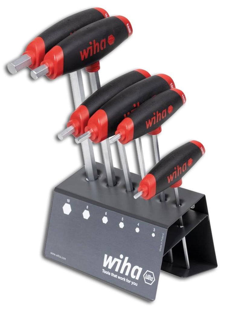 WIHA T-Griff-Schraubendreher- Satz im Werkstattständer 6-teilig, 3-10mm, mit Seitenabtrieb