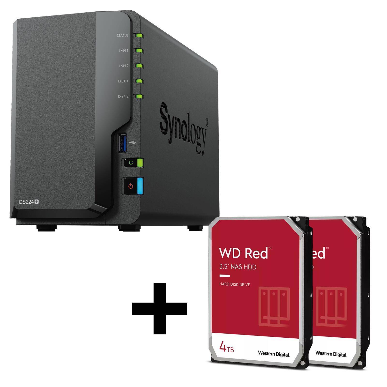 DiskStation DS224+ 2 Einschübe NAS-Server Leergehäuse + 2x WD Red 40EFPX SATA 3.5"" HDD 4TB Festplatte