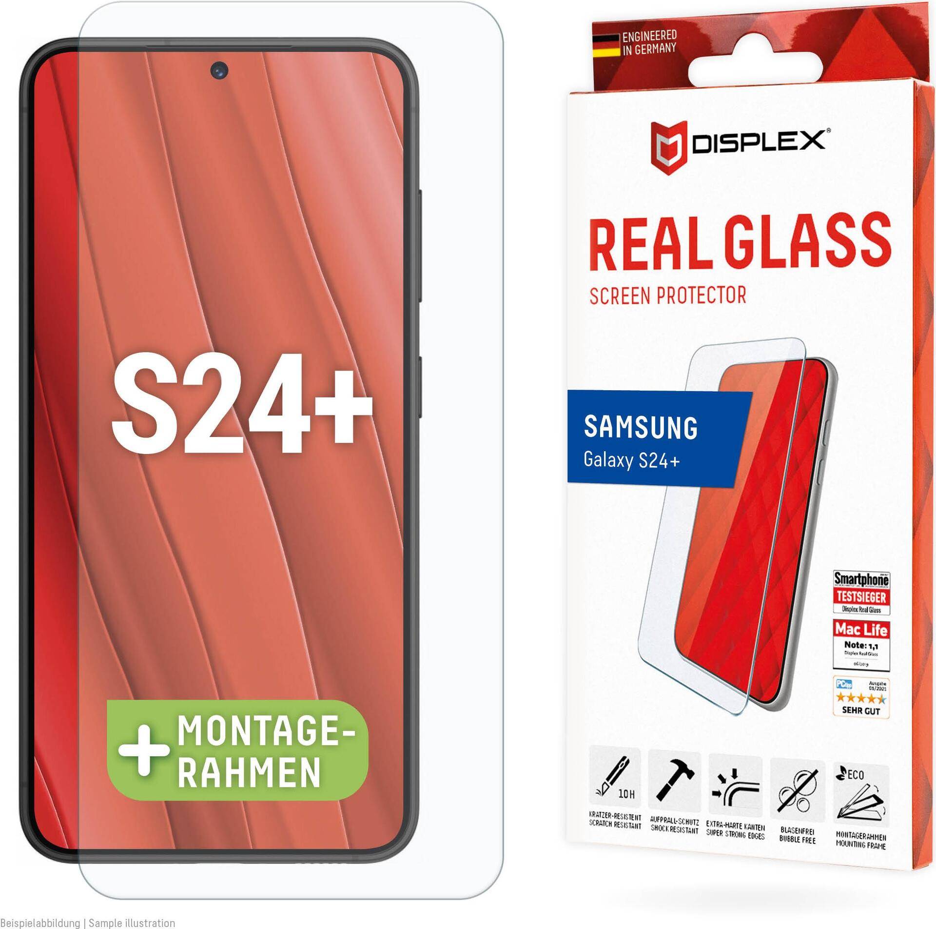E.V.I. - Displex Panzerglas (10H, 2D) für Samsung Galaxy S24+, Eco-Montagerahmen, kratzer-resistent, Samsung, Galaxy S24