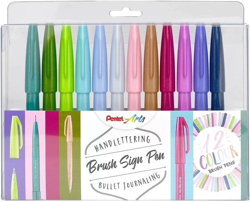 PENTEL - 12 Pastel SES15C-12 Brush-Pen-Set farbsortiert