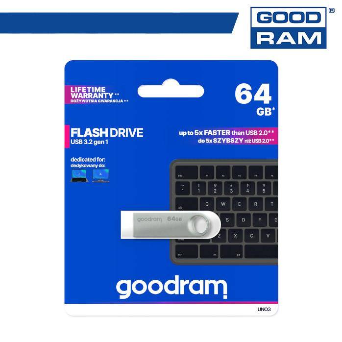 Goodram USB UNO3-0640S0R11 USB-Stick 64 GB USB Typ-A 3.2 Gen 1 (3.1 Gen 1) Silber (UNO3-0640S0R11)