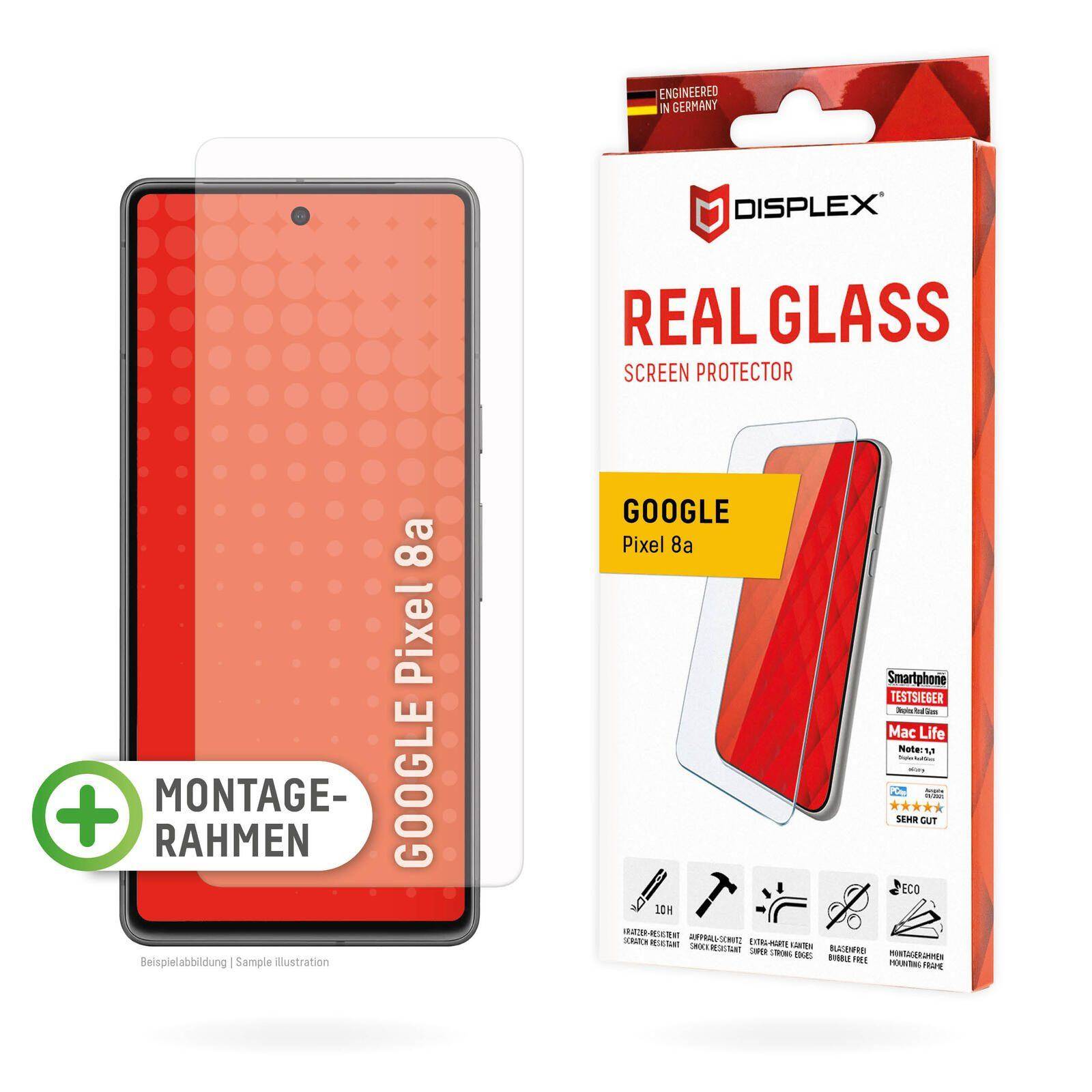E.V.I. - Displex Panzerglas (10H, 2D) für Google Pixel 8a, Eco-Montagerahmen, kratzer-resistent, Google, Pixel 8a, Trock