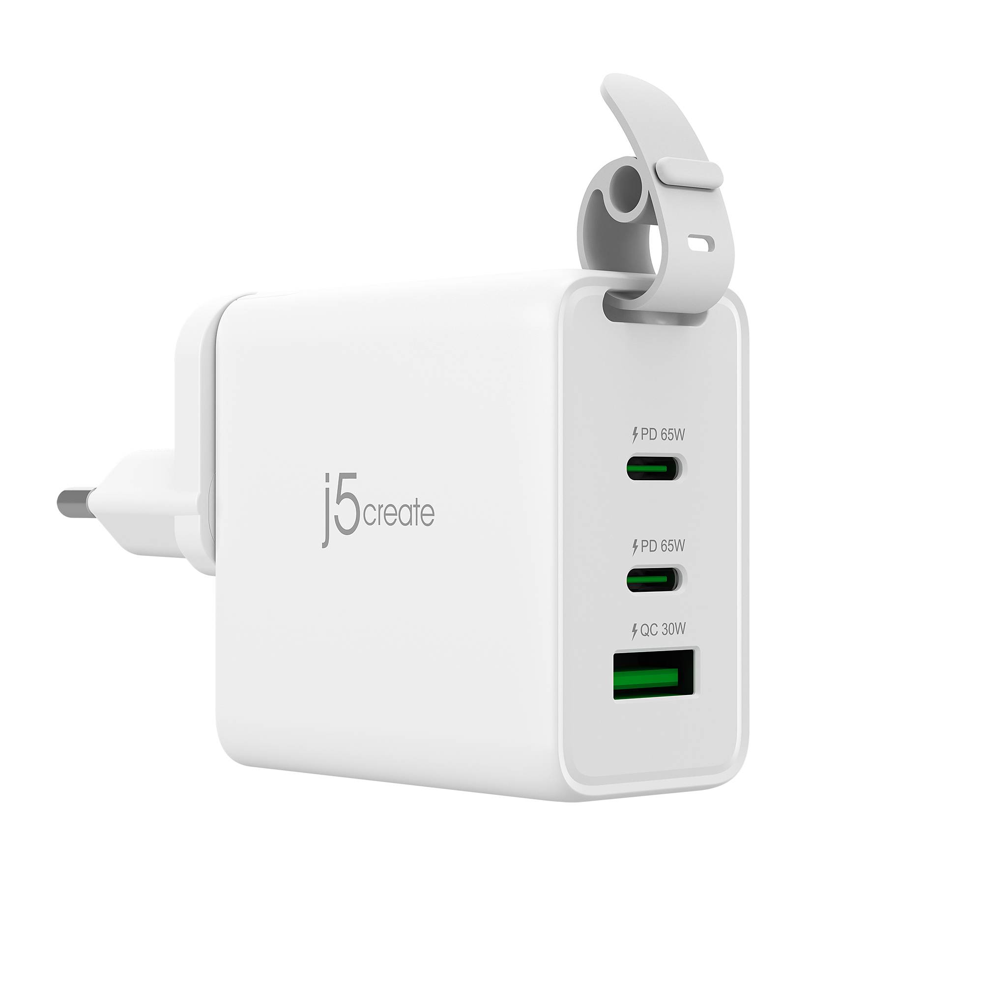 j5create Netzteil - 3 Ports, GaN, mit wechselbaren AC-Steckern und USB-C-Kabel - 65 Watt - 3 A - PD