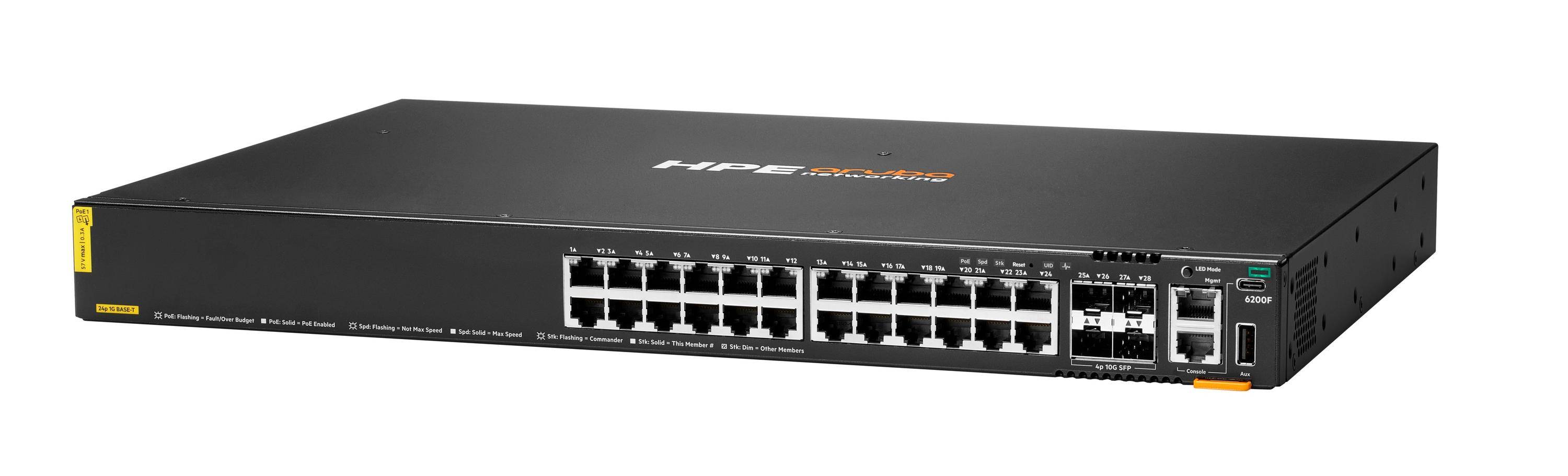 HPE Aruba 6200F 24G Class4 PoE 4SFP+ 370W Switch - Switch - max. Stapelentfernung 10 km - L3 - managed - 24 x 10/100/100