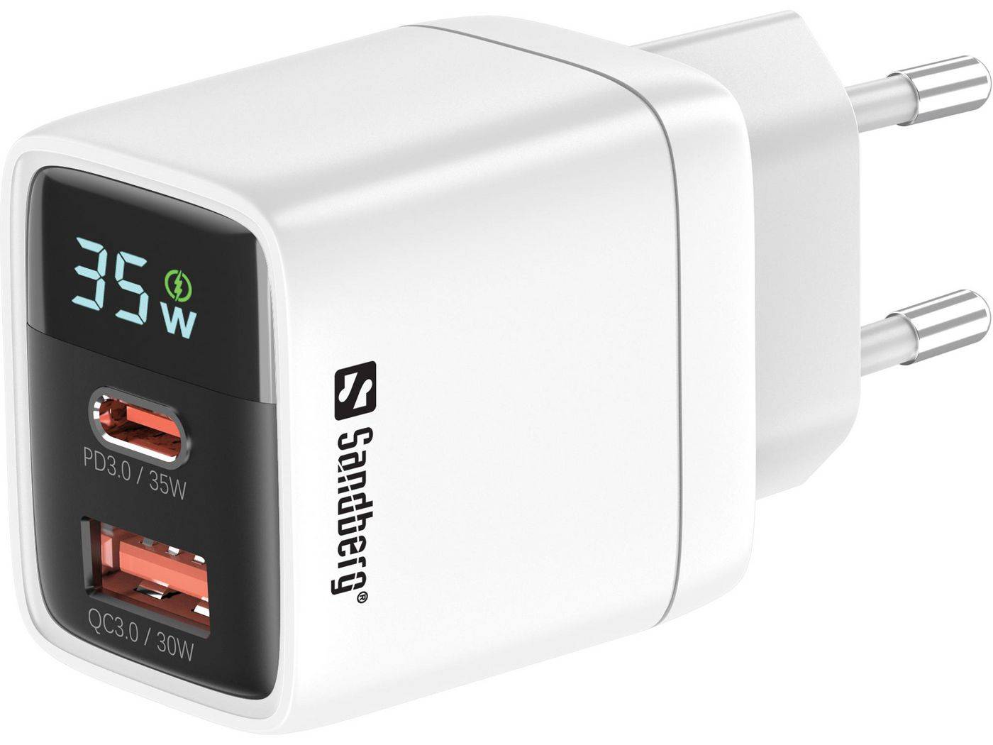 Sandberg - Netzteil - 2-in-1 - 35 Watt - 3 A - PD 3.0, Quick Charge 3.0 - 2 Ausgabeanschlussstellen (USB, 24 pin USB-C)