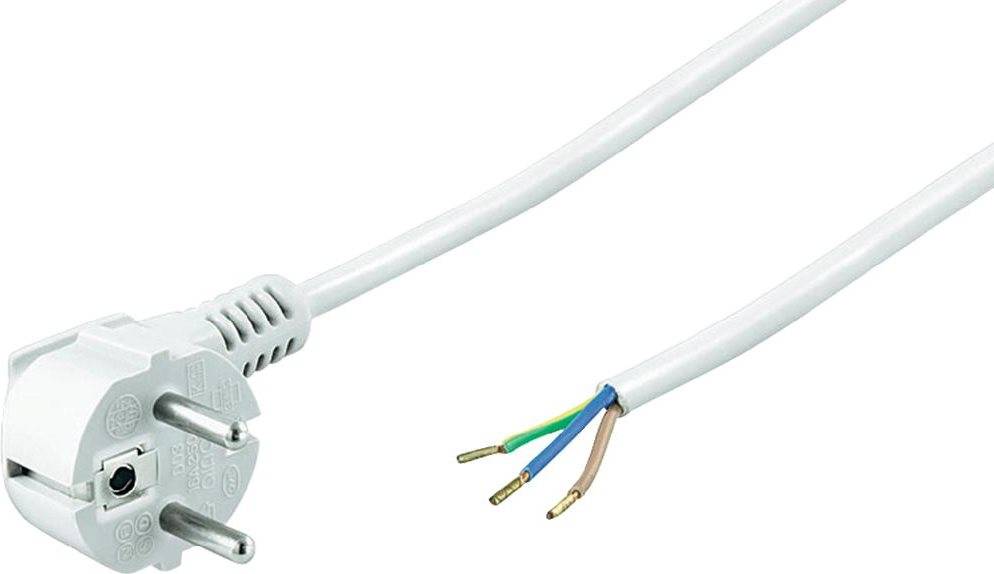 GOOBAY Netzkabel, 3x1mm², weiß, 3m, offenes Ende, Winkelstecker