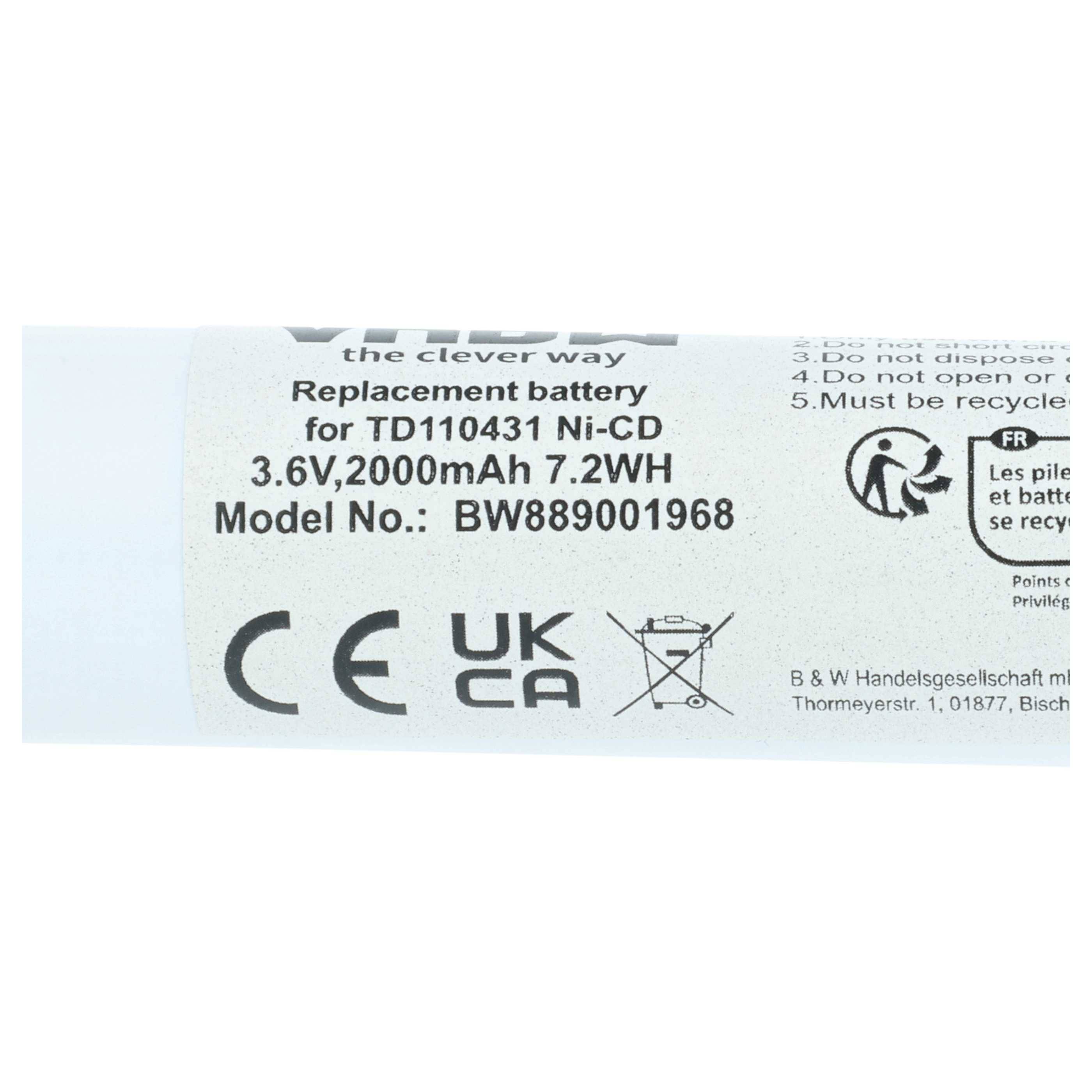 vhbw 5x Akku kompatibel mit Schneider OVA58983, OVA58916 Fluchtweg, Notfallbeleuchtung (2000 mAh, 3,6 V, NiCd)