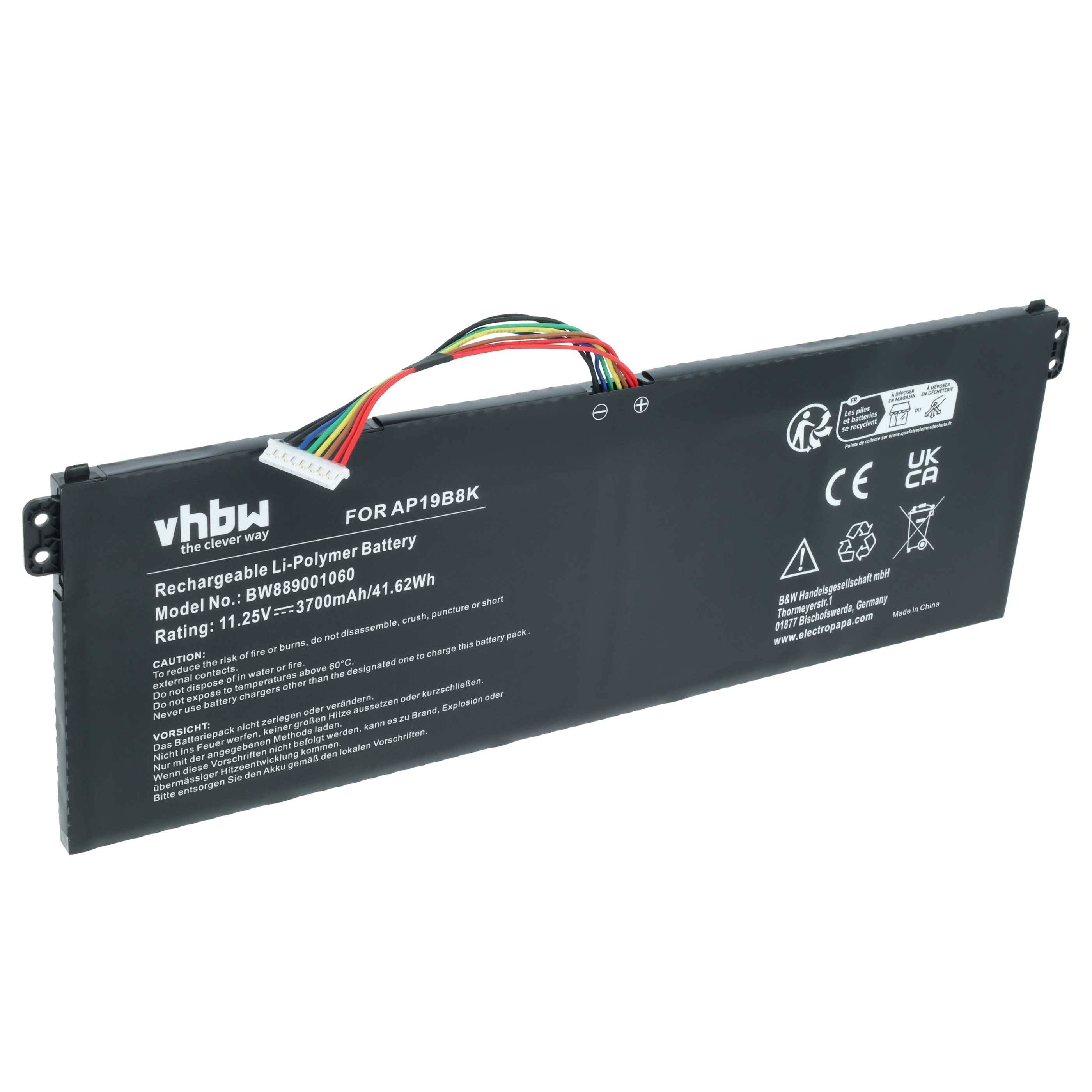 vhbw Akku Ersatz für Acer KT0030G022, KT00304013, AP19B8K, AP18C4K für Notebook (3700 mAh, 11,25 V, Li-Polymer)