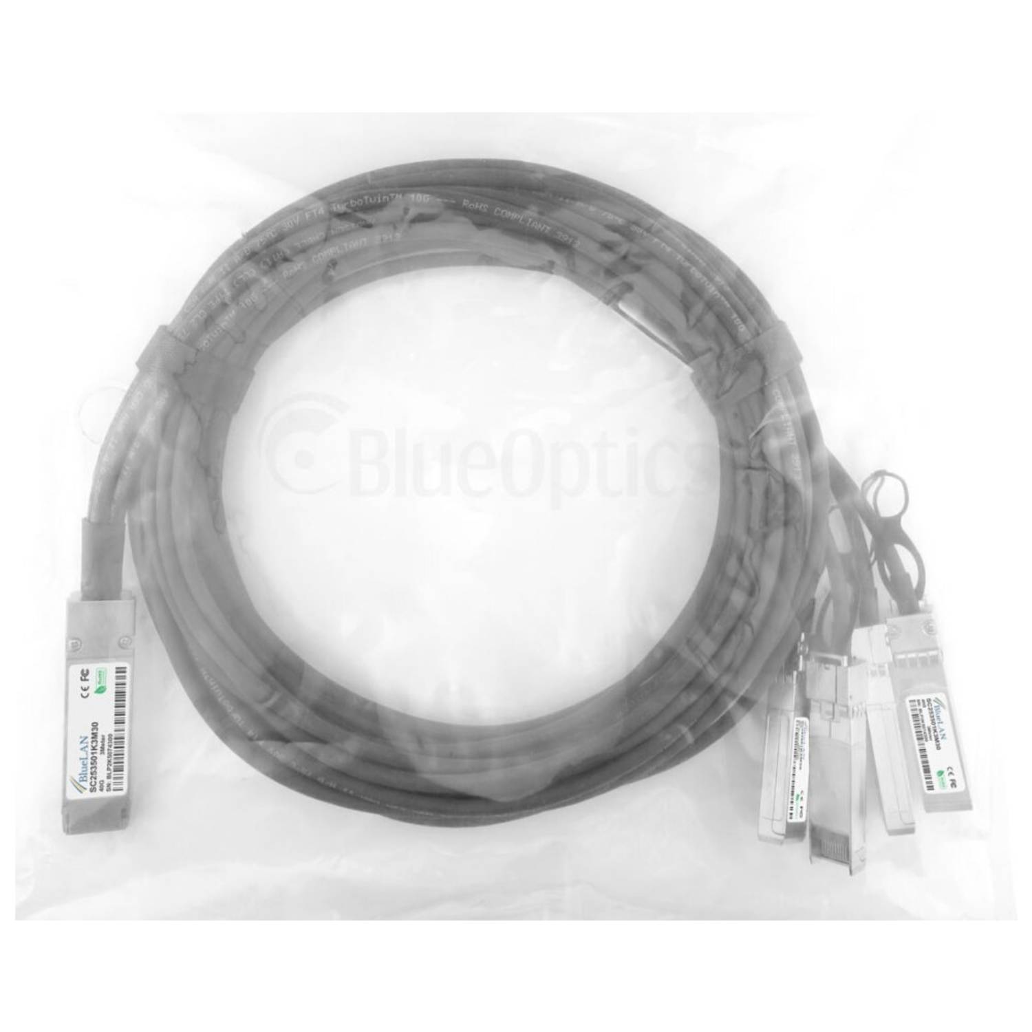 BlueOptics HPE X240 JG331A BlueLAN passives 40GBASE-CR4 QSFP auf 4x10GBASE-CR SFP+ Direct Attach Breakout Kabel, 5 Meter