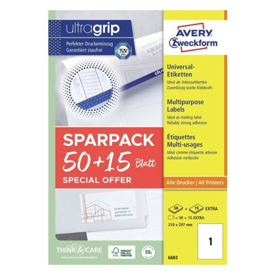 AVERY ZWECKFORM - Universal-Etiketten 210 x 297 mm 50+15 Bl - Etiketten/Beschriftungsbänder - A4