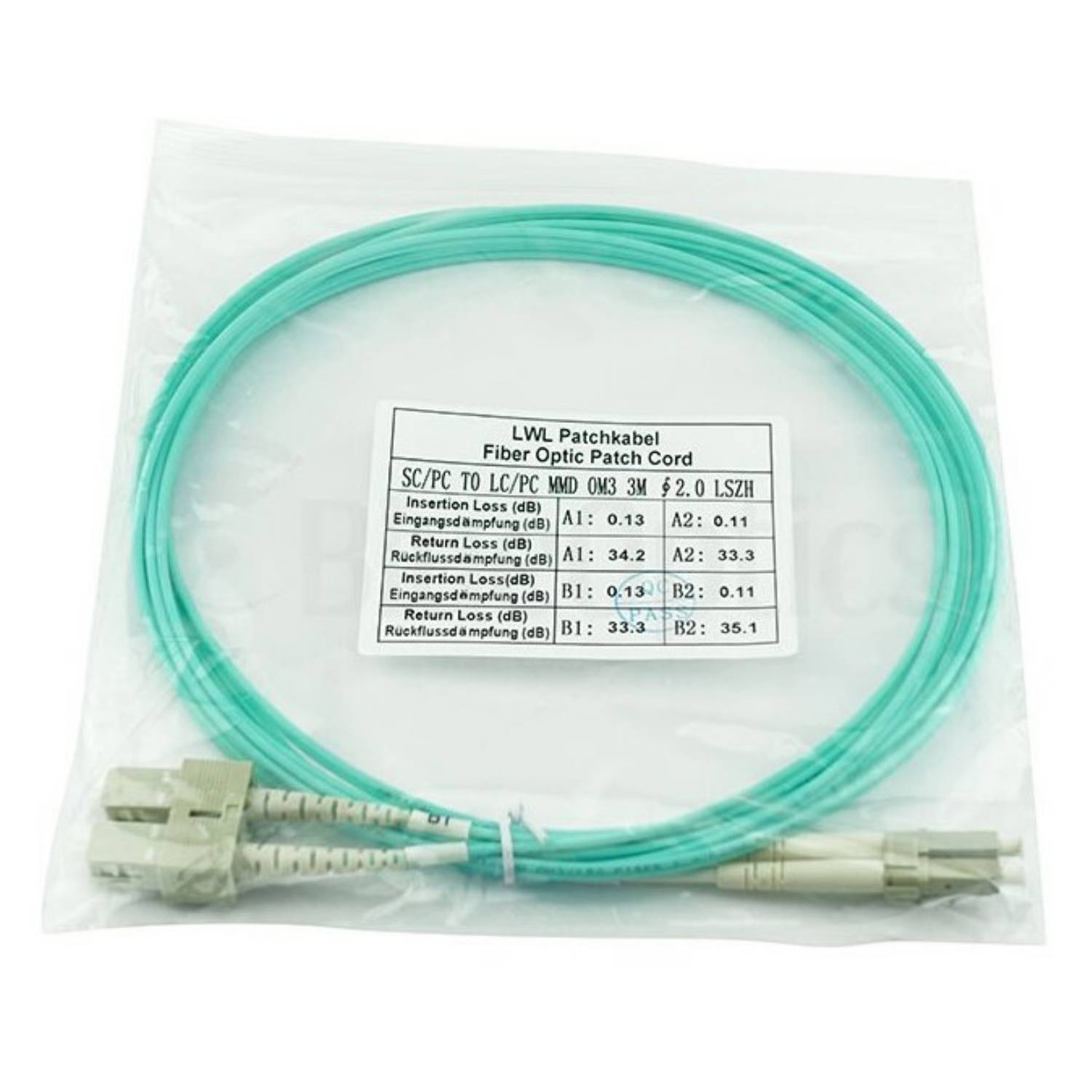 BlueOptics 055702K512000050M kompatibles LC-SC Multimode OM3 Patchkabel 50 Meter