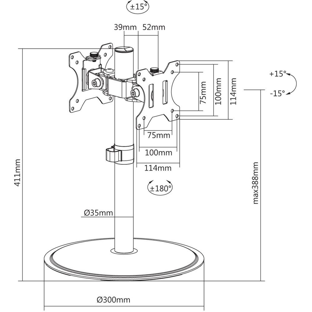 TECHly - Aufstellung (Stange, 2 Klammern, Basis) - für 2 LCD-Displays / Curved LCD-Displays - Monitorarm - Kunststoff, A