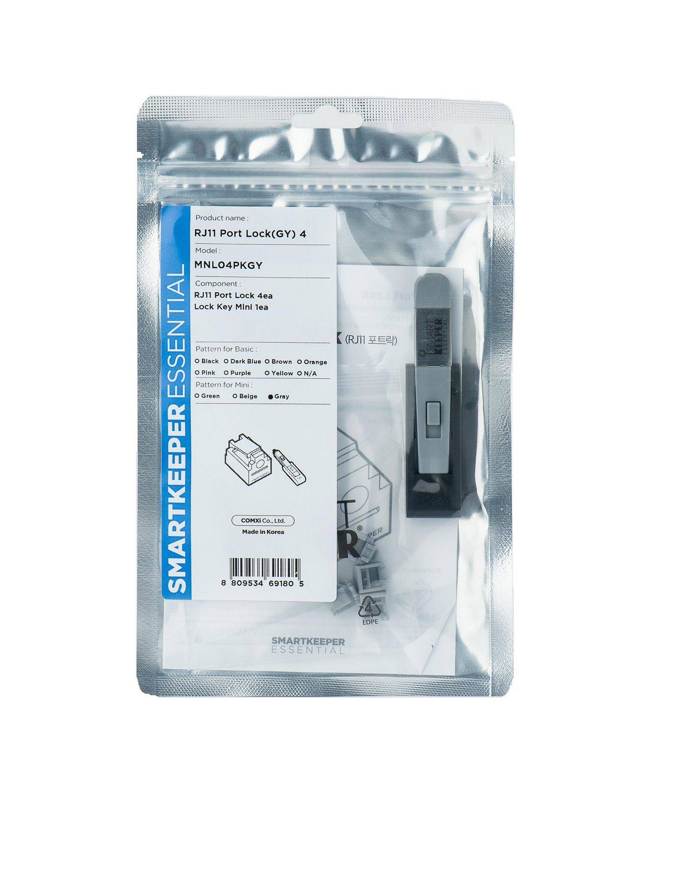 Smart Keeper Basic"RJ11 Port" Blocker 4 Stk.+Key grau