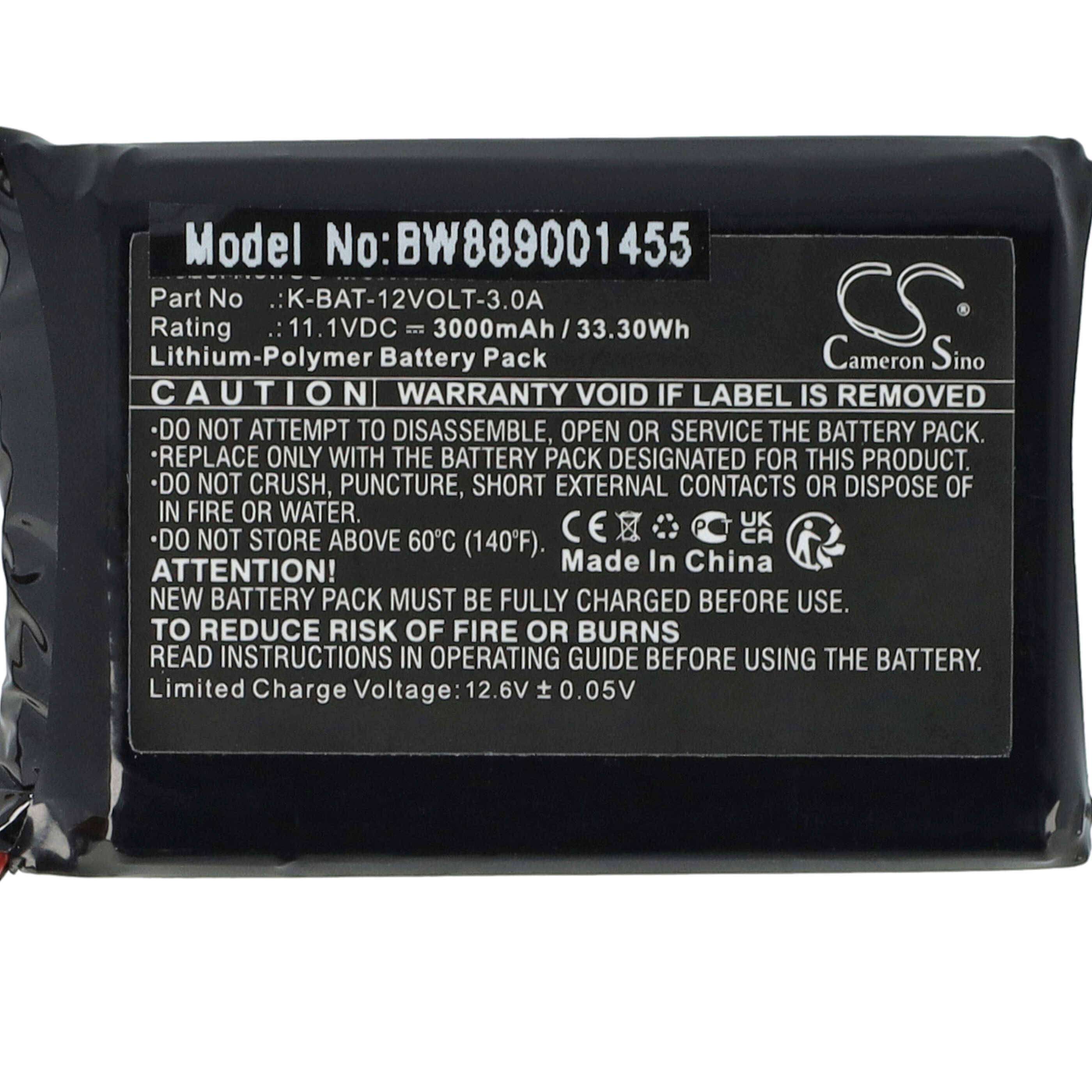 vhbw Akku kompatibel mit Macna Gloves 12V 3A 3 beheizbaren Handschuhen (3000 mAh, 11,1 V, Li-Polymer)