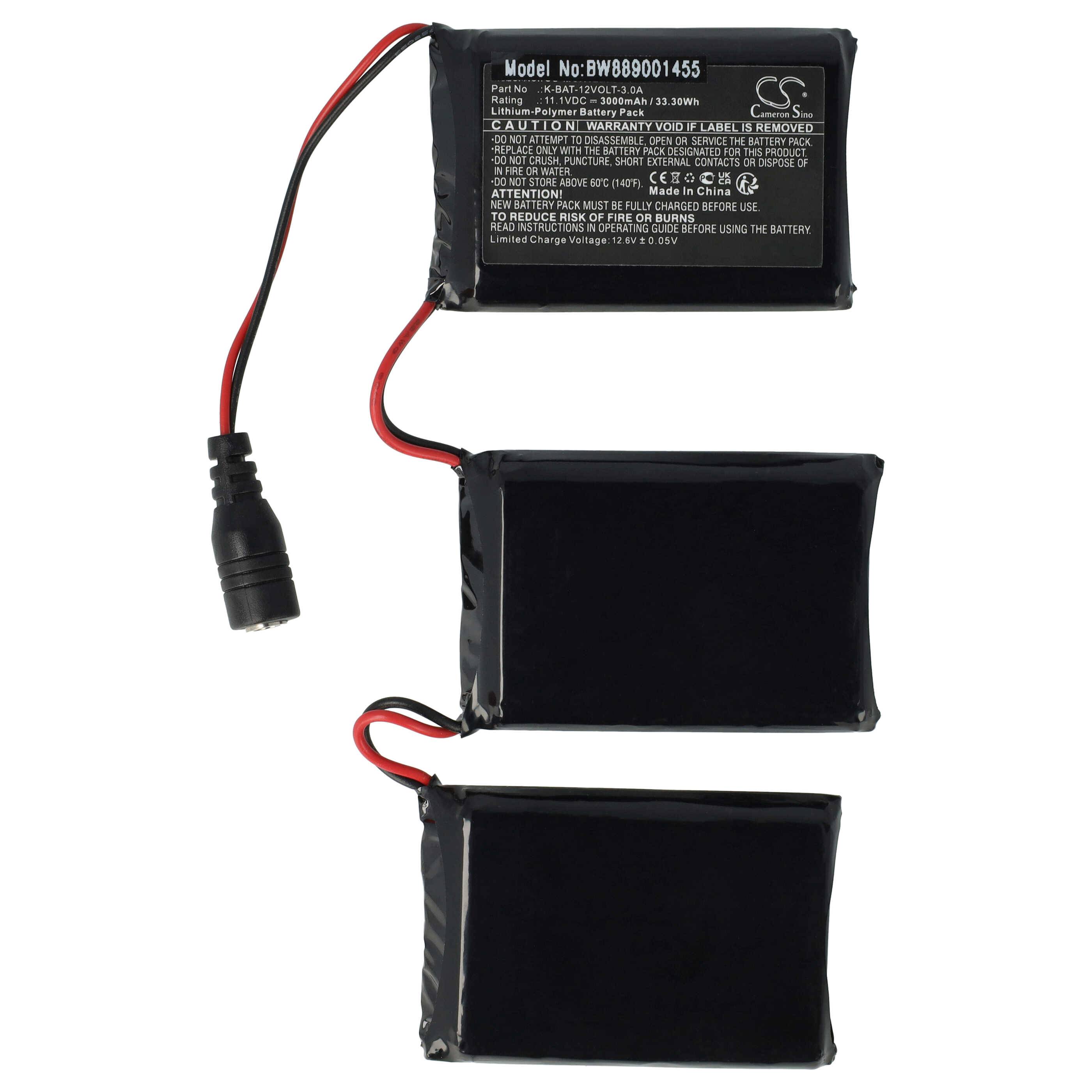 vhbw Akku Ersatz für Macna K-BAT-12VOLT-3.0A für beheizbare Handschuhe (3000 mAh, 11,1 V, Li-Polymer)