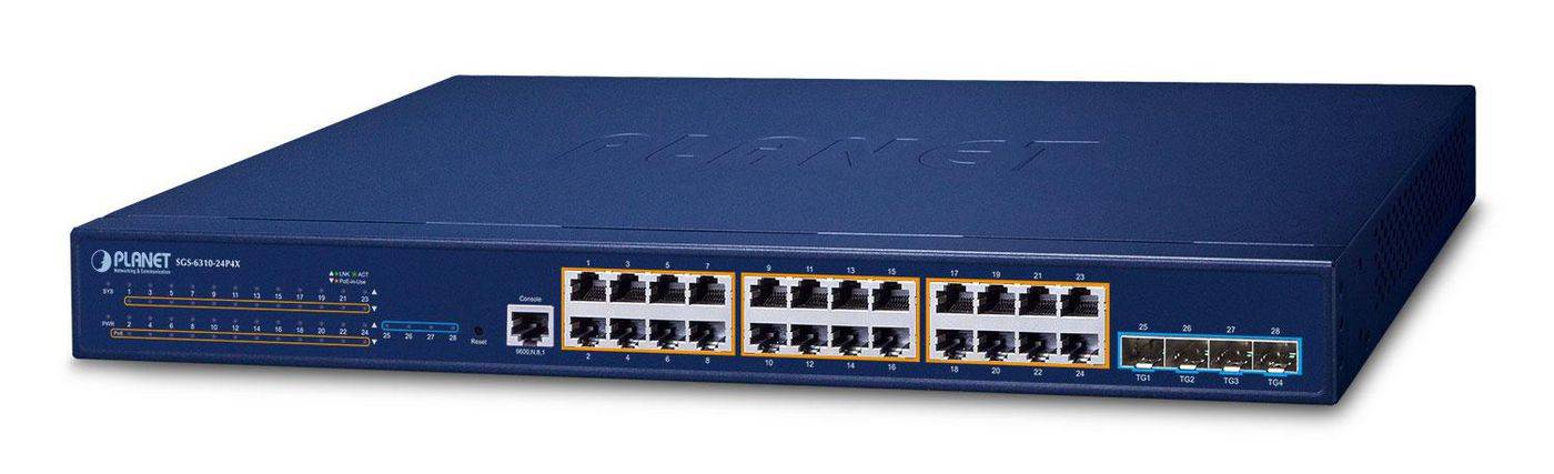 Planet L3 24*GE PoE+ 4*10G SFP+ Managed SGS-6310-24P4X - Switch - 0,1 Gbps