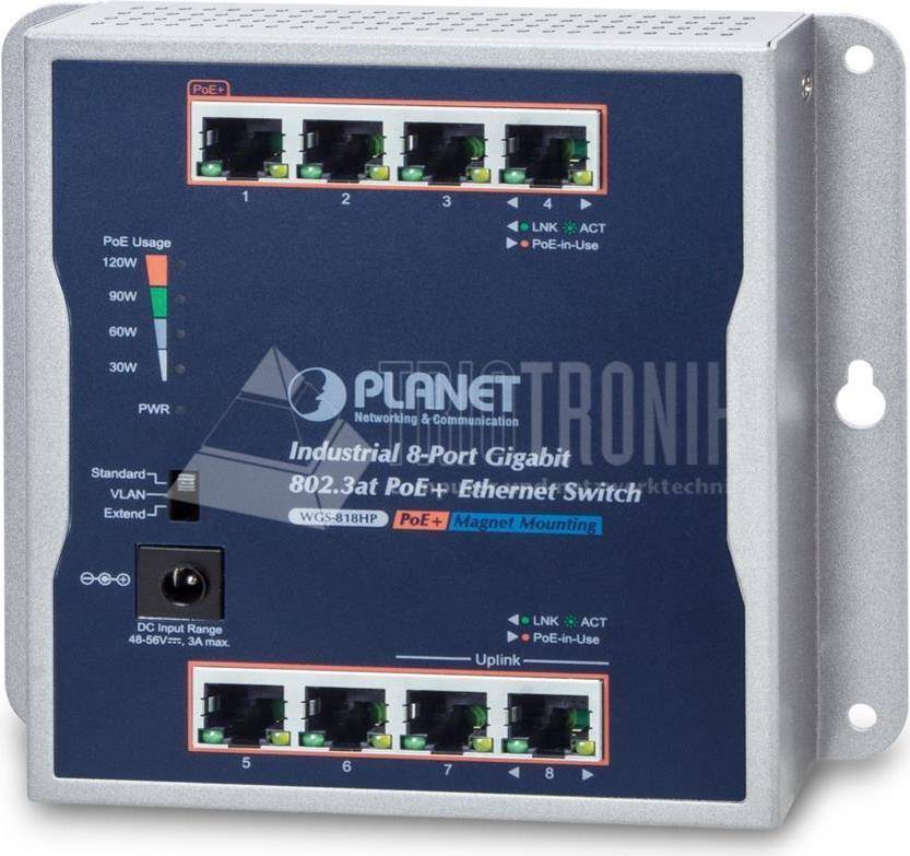 Planet IP30 Industrial/1000T 802.3at PoE+ - Switch - Kupferdraht1 Gbps - 8-Port