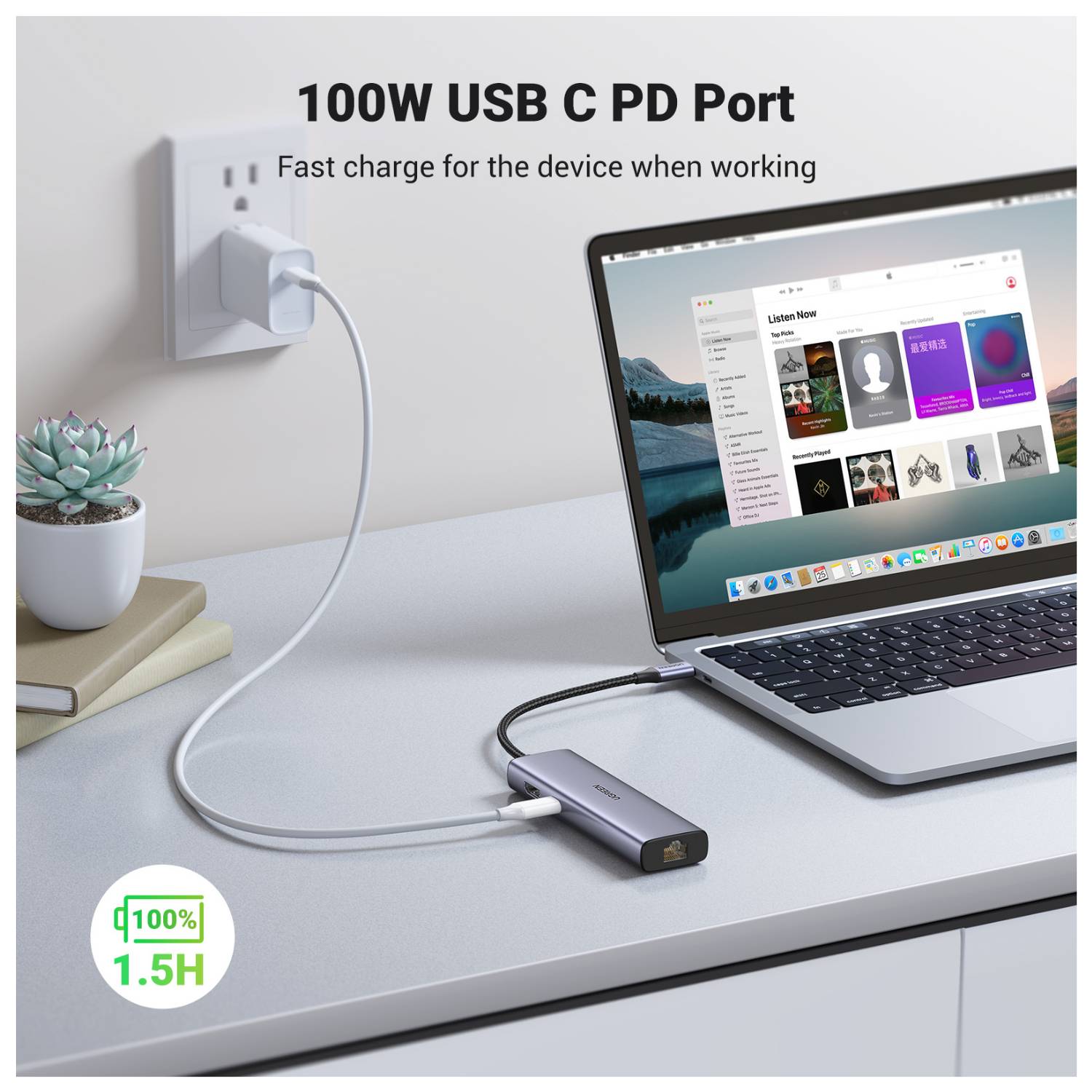 Ugreen CM512 90568 USB-C-Adapter – 2x USB-A 3.0 / HDMI RJ45 SD- TF-Kartenleser USB-C PD 100 W