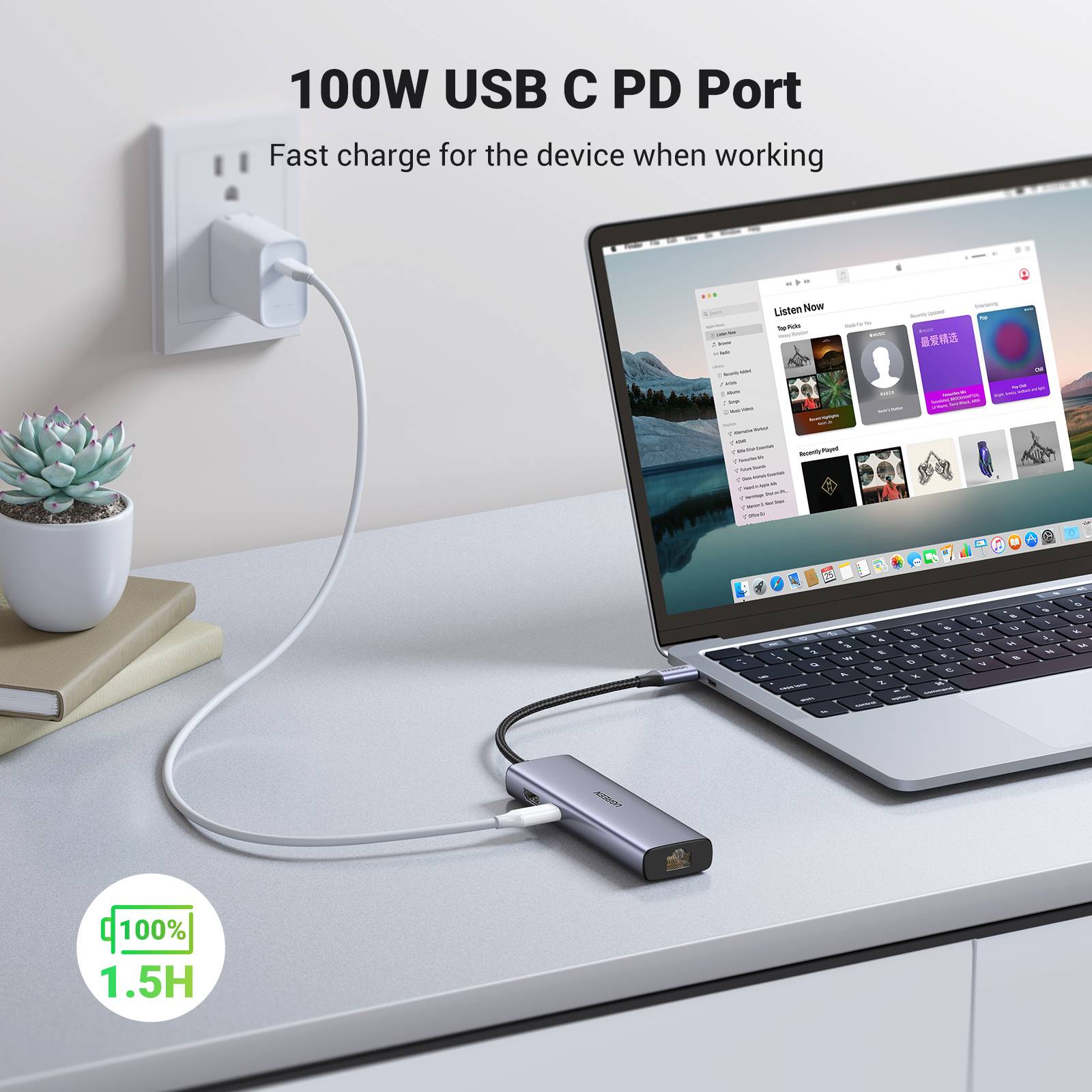 UGREEN USB-C zu 2*USB3.0+HDMI+RJ 45+SD&TF +PD port Hub- Anschluss an Endgerät: