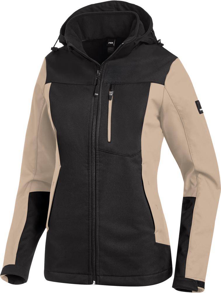 FHB JULIA Softshell-Jacke Damen, beige-schwarz, Gr. M