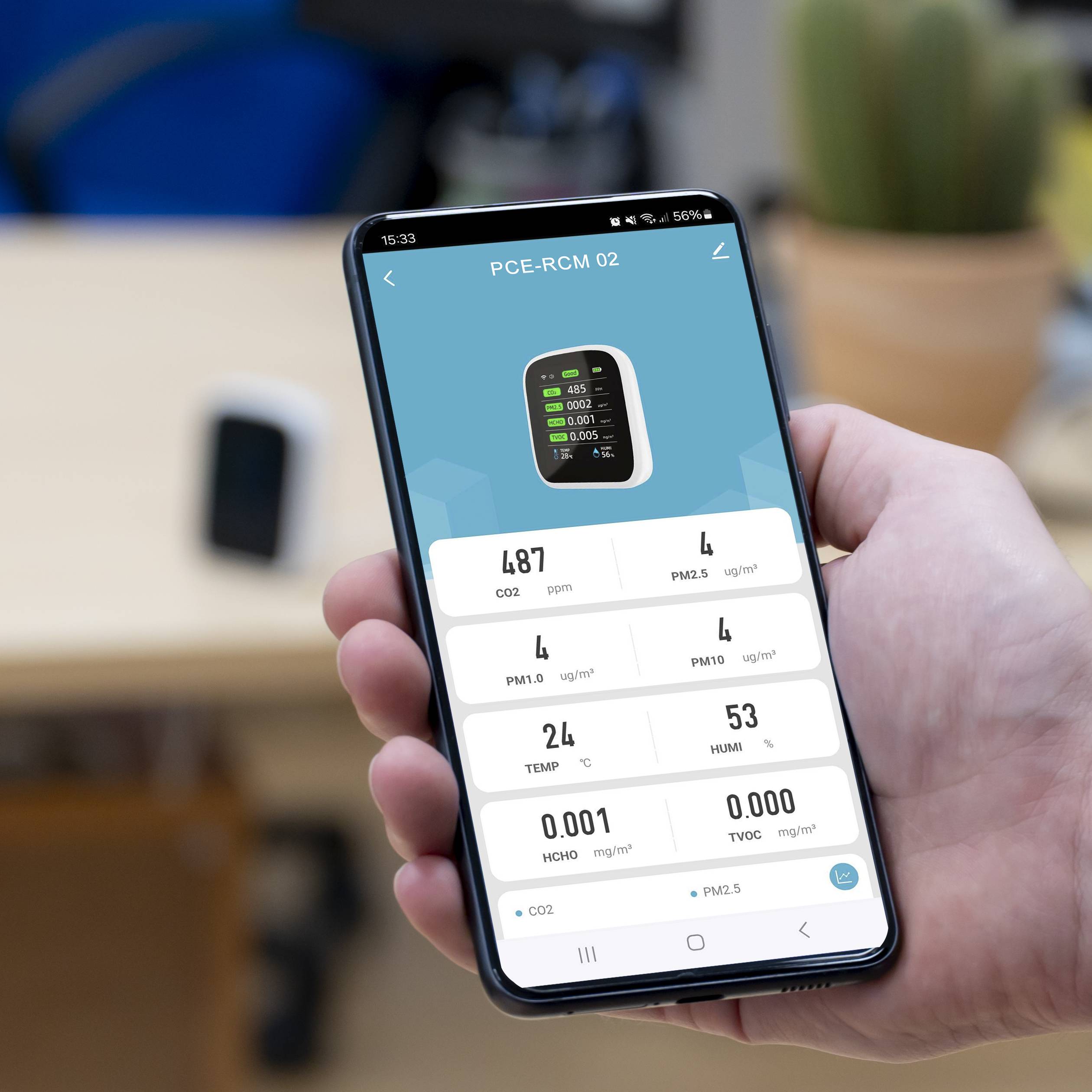 PCE Instruments Feinstaub-Messgerät PCE-RCM 02 Luftfeuchtigkeit, Temperatur, Feinstaub, Luftpartikel mit Temperaturmessfunktion