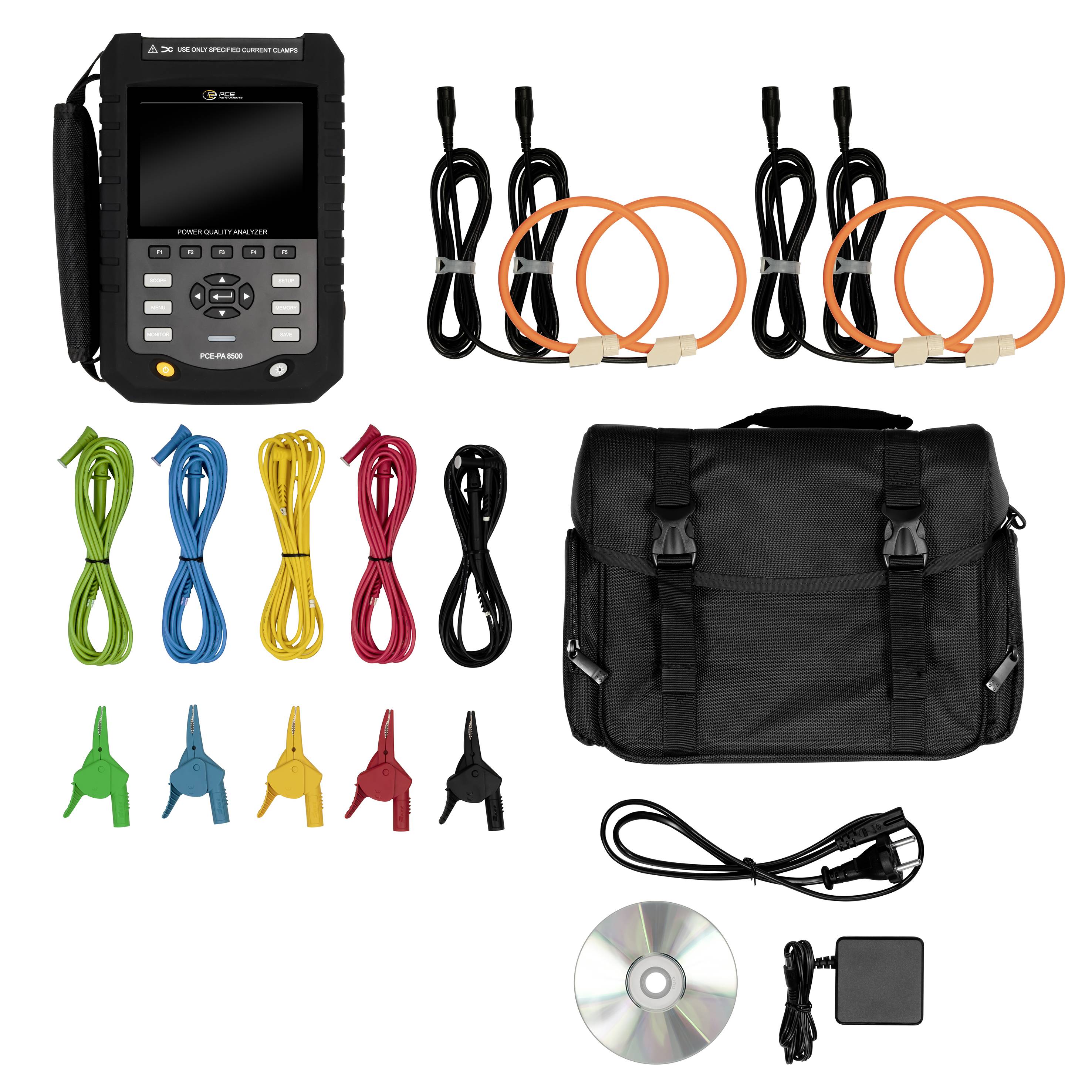 PCE Instruments PCE-PA 8500 HP Netz-Analysegerät 3phasig, 1phasig mit Loggerfunktion, inkl. Stromzangen, Energiemessungen