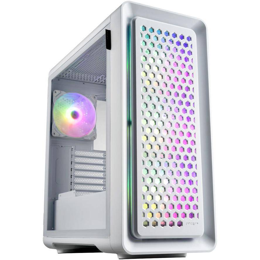 FSP Fortron CUT593P Tower Gaming-Gehäuse Weiß 4 Vorinstallierte LED Lüfter, Staubfilter, Seitenfenster