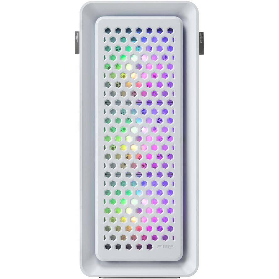 FSP Fortron CUT593P Tower Gaming-Gehäuse Weiß 4 Vorinstallierte LED Lüfter, Staubfilter, Seitenfenster