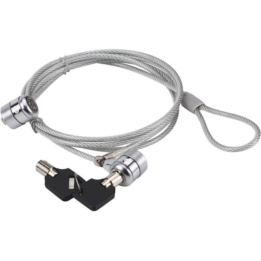 Conceptronic Doppel-Notebook-Schloss, Laptop-Kabelschloss mit 2 Schlössern, 1,5 Meter, 1,5 m, 2 Schlüssel, Silber