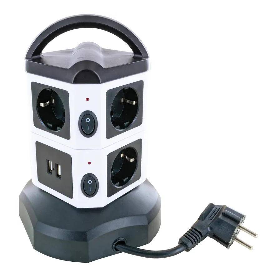 Schwaiger Steckdosentower 7 x Schuko + 2x USB 1,8m