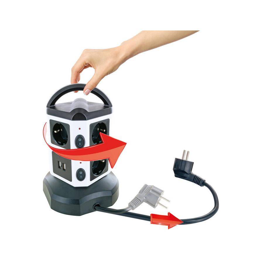 Schwaiger Steckdosentower 7 x Schuko + 2x USB 1,8m