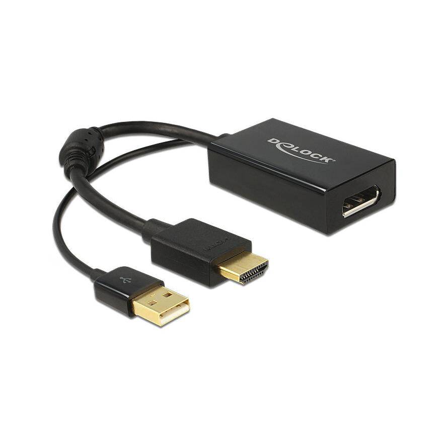 Delock 62667 HDMI / DisplayPort Adapter [1x HDMI-Stecker - 1x DisplayPort Buchse] Schwarz vergoldete Steckkontakte, mit Ferritkern 25.00 cm