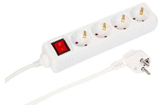 MicroConnect 4-way Schuko Power Strip on/off switch 1.5M, White