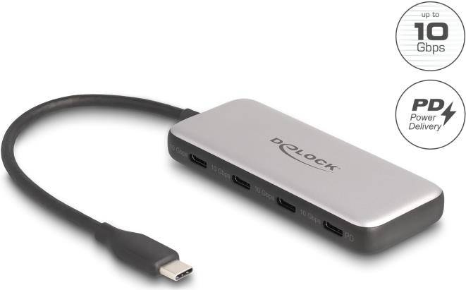 Delock USB 10 Gbps Type-C Hub mit 4 x Buchse und PD 85 Watt