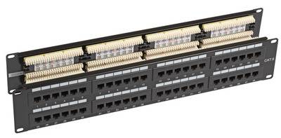 Patchpanel 48xRJ45 Cat.5e UTP schwarz, -- 2HE, 180°