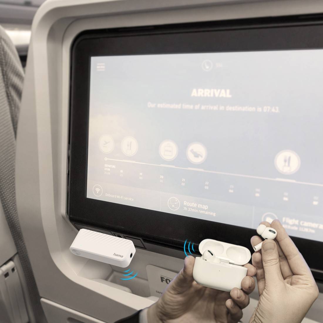 hama 00014171 Bluetooth®-Audio-Transmitter für Flugzeuge und universal, 10h, m. AUX, Weiß