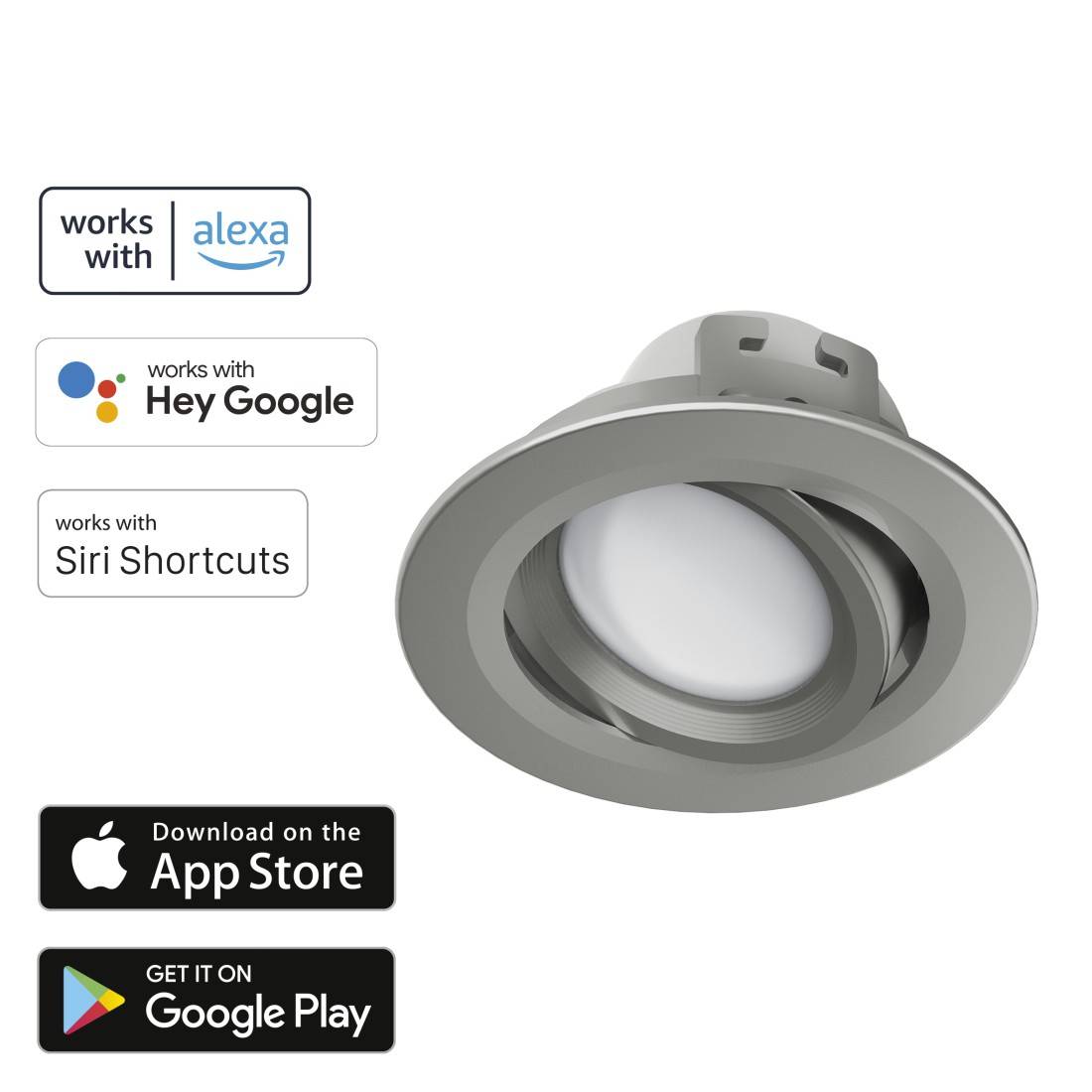 hama 00176608 WLAN LED-Einbauspot, 5W, per Sprache/App steuern, verstellbar, Satin-Nickel