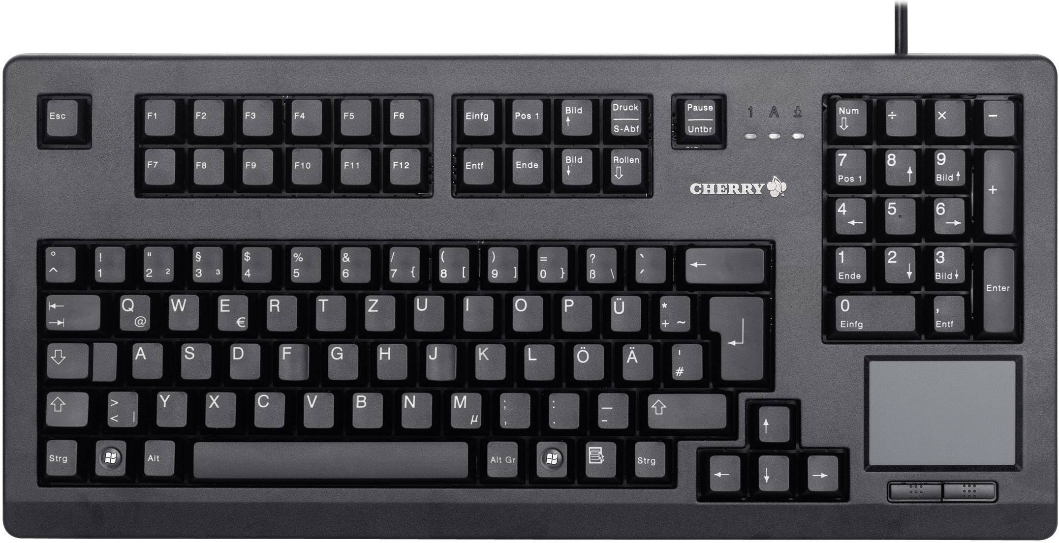 CHERRY Touchboard G80-11900 USB Tastatur Deutsch, QWERTZ Schwarz Integriertes Touchpad, Maustasten, 19" Anwendungen