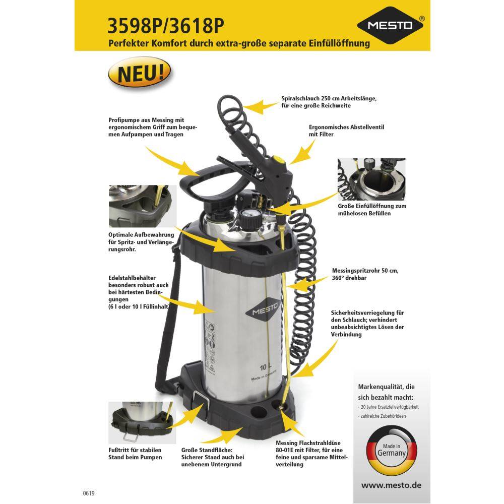 Hochdrucksprüher 3618P 10 l, Edelstahl, FPM